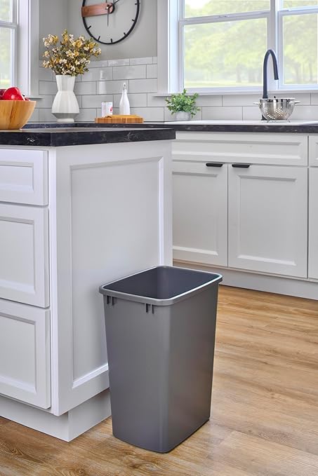 Rev-A-Shelf Polymer Replacement 35 Quart Trash Bin Recycle Waste Garbage Container for Kitchen Cabinet Pullouts, Gray, 2 Pack, RV-35-13-2