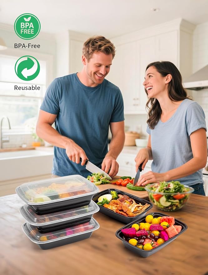 50 Pack Meal Prep Containers 32 oz – Reusable Plastic Food Storage with Lids, Leakproof, BPA-Free, Microwave Freezer Dishwasher Safe, To-Go Takeout Containers