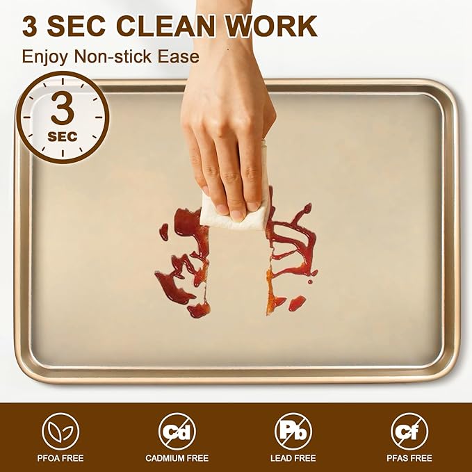 Baking Sheet Pan Set of 2, Wildone Commercial Cookie Sheets for Baking, Nonstick Carbon Steel Oven Tray Half Sheet Pan 17.5x12 Inch, Heavy Duty & Easy Clean