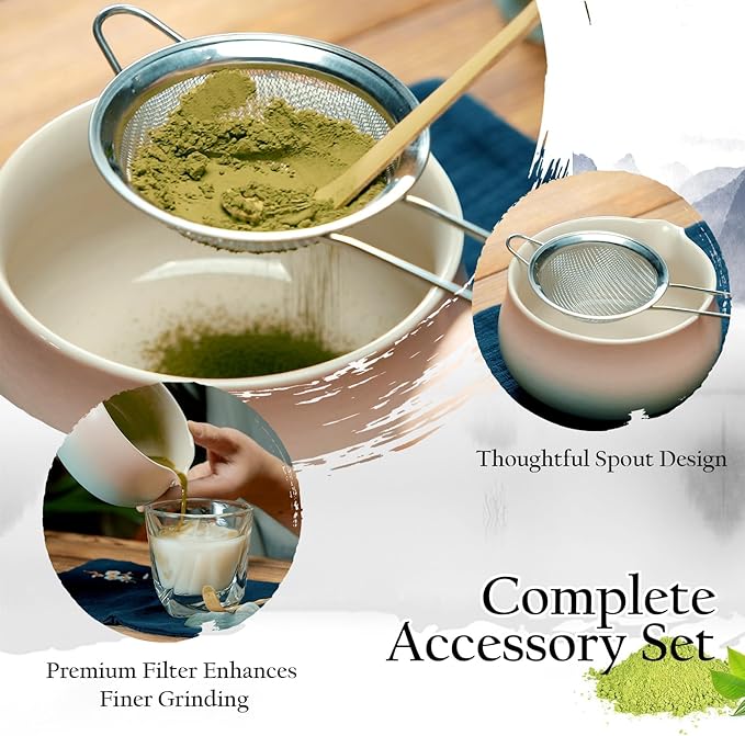 Matcha Whisk Set, Matcha Bowl with Spout, 8PCS Matcha kit, Matcha Whisk and Bowl, Matcha Chasen, Bamboo Scoop, Scoop Rest, Sifter and Tea Towel, Gifts and Ceremony Set for Macha Lovers.(Gradient)