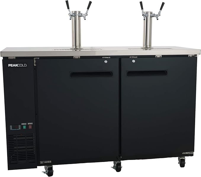 PEAKCOLD 2 Door, 4 Tap Commercial Beer Dispenser - Double Tower Keg Cooler - Kegerator; 60" W