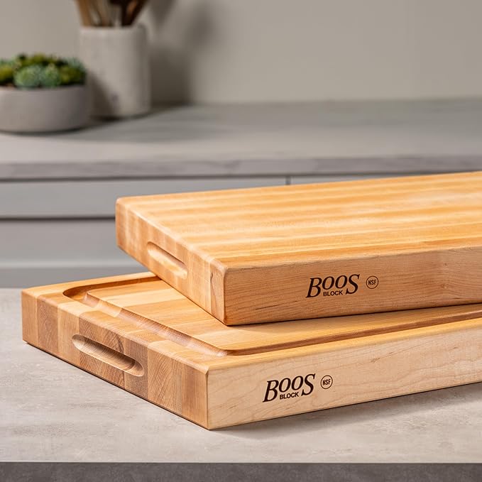 John Boos RA-Board Series Rectangular Wood Bamboo Maple Cutting Board 20”x15” – 2.25” Thick, 20-lb Reversible Butcher Block with Edge-Grain & Finger Grips – Made in the USA