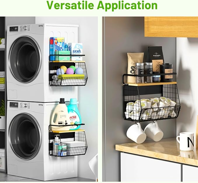 2 Set Magnetic Shelf for Refrigerator with Wood Lid, Fruit Potato & Onion Storage Bins, Pantry Organizers & Storage, Large Container Magnetic Spice Rack for Refrigerator, Kitchen Counter, Cabinet