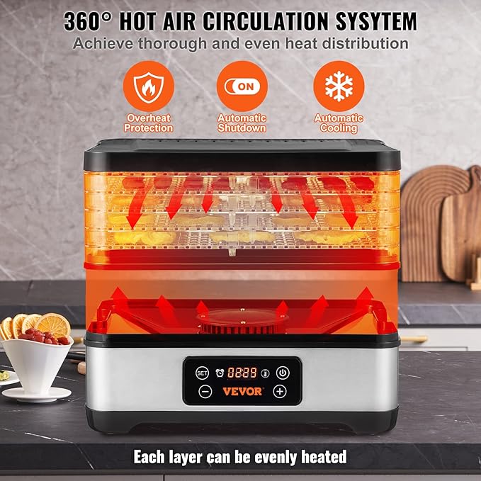 VEVOR Food Dehydrator Machine, 5-Tray Fruit Dehydrator, 300W Electric Food Dryer w/Digital Adjustable Timer & Temperature for Jerky, Herb, Meat, Beef, Fruit, Dog Treats and Vegetables, ETL Listed