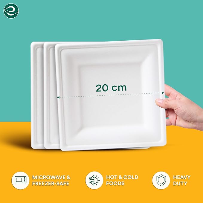 ECO SOUL Compostable Paper Plates 8 Inch (100 Count) Heavy Duty Disposable Dessert Plates, Eco-Friendly Sugarcane Bagasse Small Plates For Appetizer- White