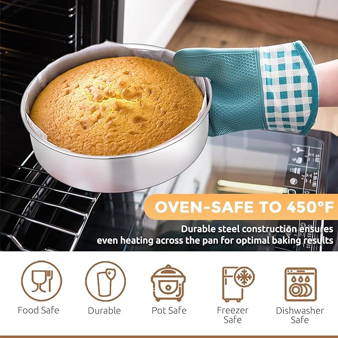 E-far 9-Piece Baking Pan Set, Stainless Steel Bakeware Sets for Sheet Cake Cookie Loaf Muffin, Include Baking Sheet, Round Square Rectangle Baking Pan & Cooling Rack, Dishwasher Safe