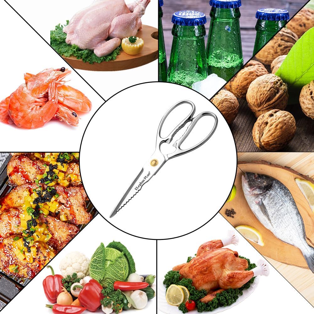 Professional Kitchen Scissors - Heavy Duty Food Scissors - Stainless Steel Utility Shears - Cutting Tools for Vegetables, Meat, Fish & Pizza