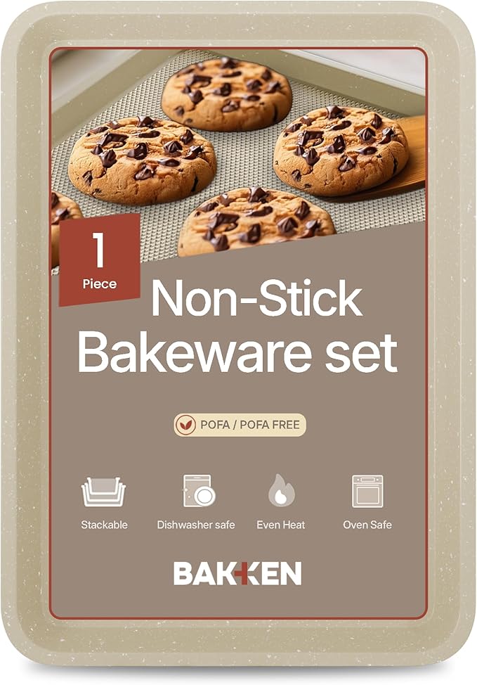 BAKKEN Kitchen Baking Pans - Nonstick White Coating, 13.58’’ × 9.65’’ Commercial Grade Carbon Steel Cookie Sheet, Diamond Texture Bottom, PFOA, PFOS, PTFE Free, Oven Safe Tray (450°F), White Marble