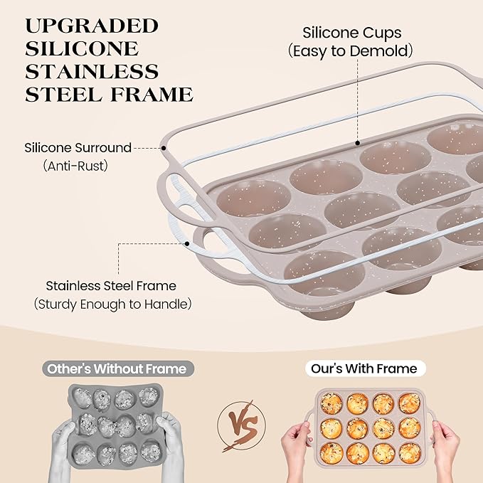 8 Pcs Baking Pans Set, Silicone Bakeware Sets with Metal Reinforced Frame, Nonstick Stackable Carbon Steel Non Toxic Baking Sets for Cooking (Brown)