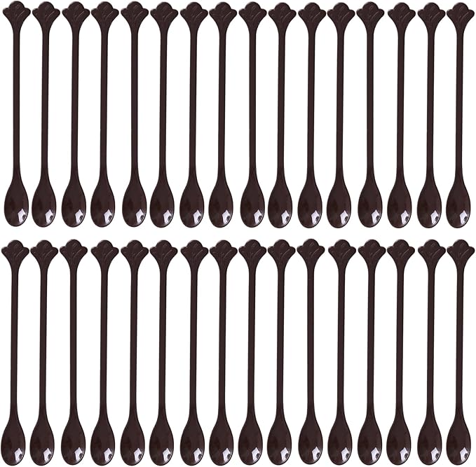 200 Pcs Coffee Cocktail Stirrer Stick Spoon Disposable Plastic Mini Stir Cup Drink Kitchen Dining Coffee Tea Spoon, Utensils Accessories Bar Restaurant, Brown