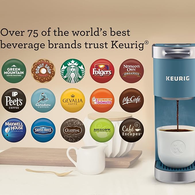 Keurig K-Mini Plus Single Serve K-Cup Pod Coffee Maker, with 6 to 12oz Brew Size, Stores up to 9 K-Cup Pods, Travel Mug Friendly, Evening Teal