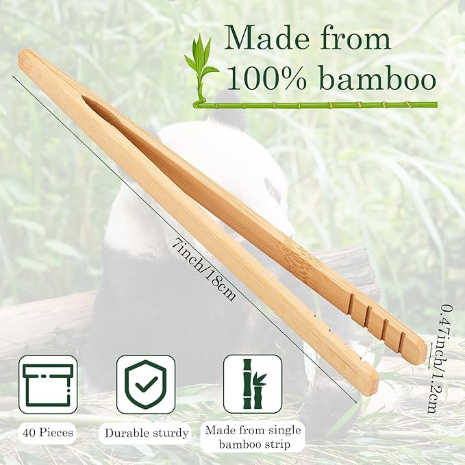 80 Pcs Bamboo Toast Tongs 7 Inch Wood Kitchen Utensil Toaster Tongs for Cooking Catering Buffet Appetizer Wedding Party Supplies