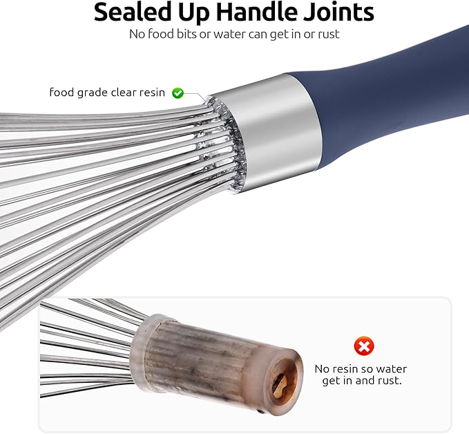 U-Taste Balloon Whisk for Cooking: 18/10 Stainless Steel Kitchen Wire Whisk, Medium Heavy Duty Egg Beater, Hand Baking Mixing Tool with 8 High Flex Wires for Stirring, Blending Sauce (Midnight Blue)