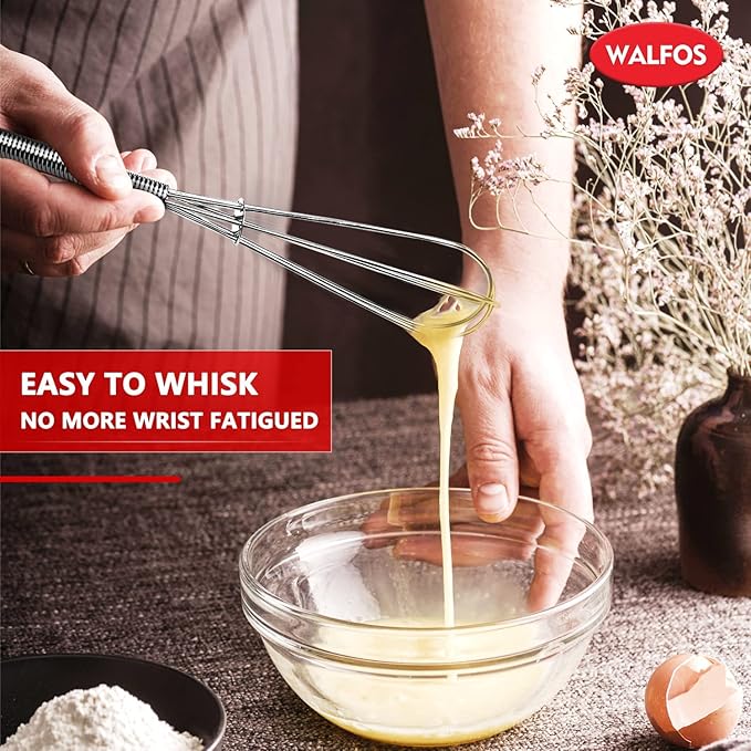 Walfos Mini Whisks Stainless Steel 6pcs; 7" - Small Whisk for Whisking, Beating Eggs, Mixing Sauces, Blending Ingredients