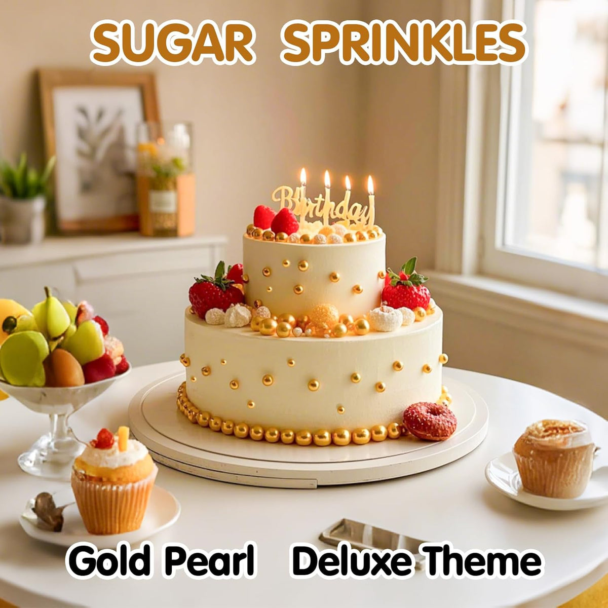 Gold Pearl Sprinkles,Candy Pearls for Baking,Sprinkle Mix Size,Edible Sugar Cake Decorations,Cupcake Toppers,Cookie Decorating,Donuts Ice Cream Decorating,Wedding Birthday Party Valentines Christmas Supplies,130g/4.58oz
