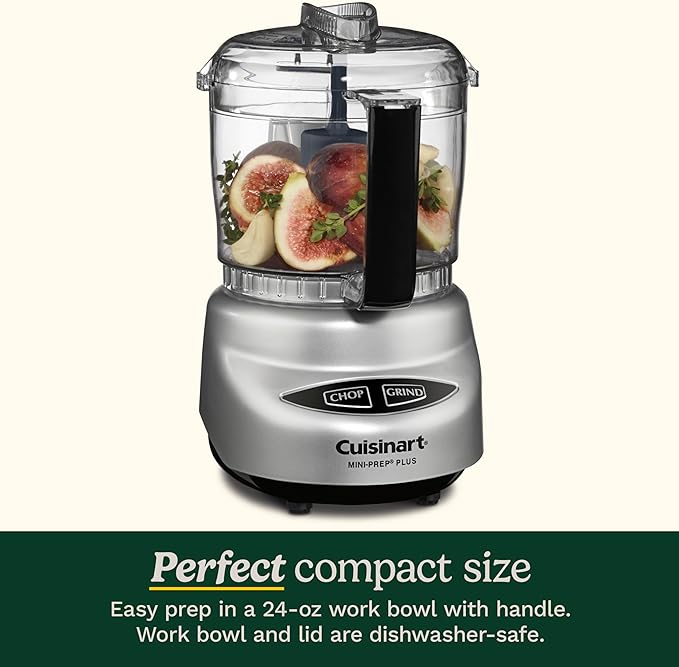 Cuisinart Mini-Prep Plus Food Processor, 24-Ounce Mini Food Processor to Chop Herbs, Vegetables, and Hard Cheese, 24-Ounce Work Bowl, Reversible Stainless Steel Blade, DLC-2ABC, Brushed Chrome