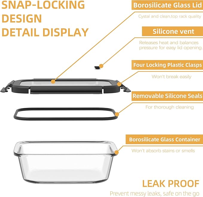 BYLWORKOUT Glass Meal Prep Containers 3 Pack | Borosilicate Food Storage Containers with Airtight Leak-Proof Vented Lids | Microwave, Oven, Freezer & Dishwasher Safe Glass Lunch Boxes for Kitchen