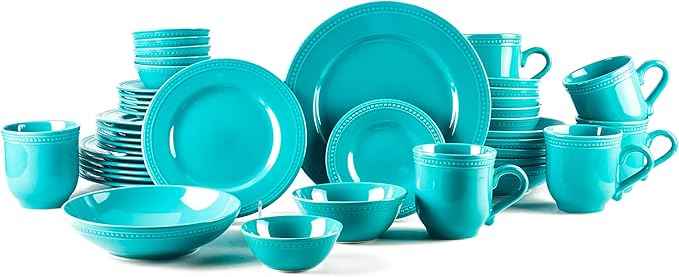 Pearl Dots Stoneware Dinnerware Set (42pc Set, Turquoise)