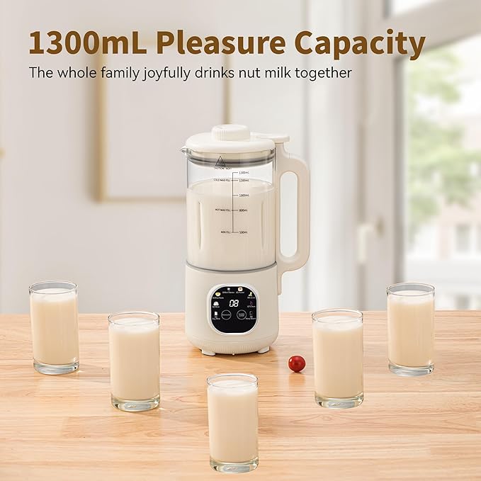 8 in 1 Nut Milk Maker Blender With 20 Bladers,40oz Soy, Almond, Oat, Coconut, Plant Based and Non Dairy Beverages, Automatic Soybean Machine With Delay Start/Keep Warm/Boil Water/Auto-clean