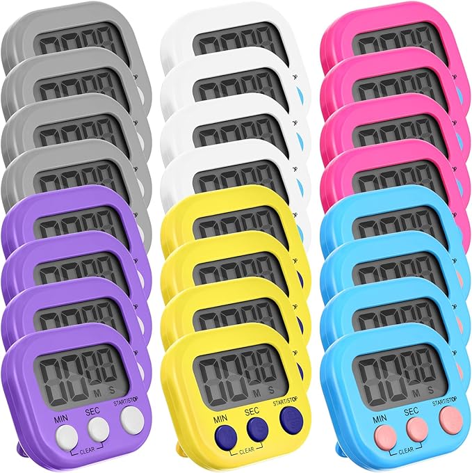 Weewooday 24 Pcs Digital Kitchen Timer Magnetic Timer Bulk On/Off Switch Minute Second Count up Countdown Loud Alarm for Exercise Cook Baking (Novel Color)