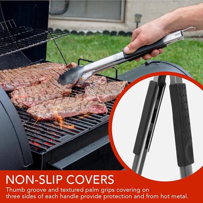 Grill Tongs 16-Inch Extra Long Heavy Duty for Grilling and Barbecue Heat Resistant Hand Grips Stainless Steel for BBQ Outdoor Kitchen and Cooking Hot Grilled Food