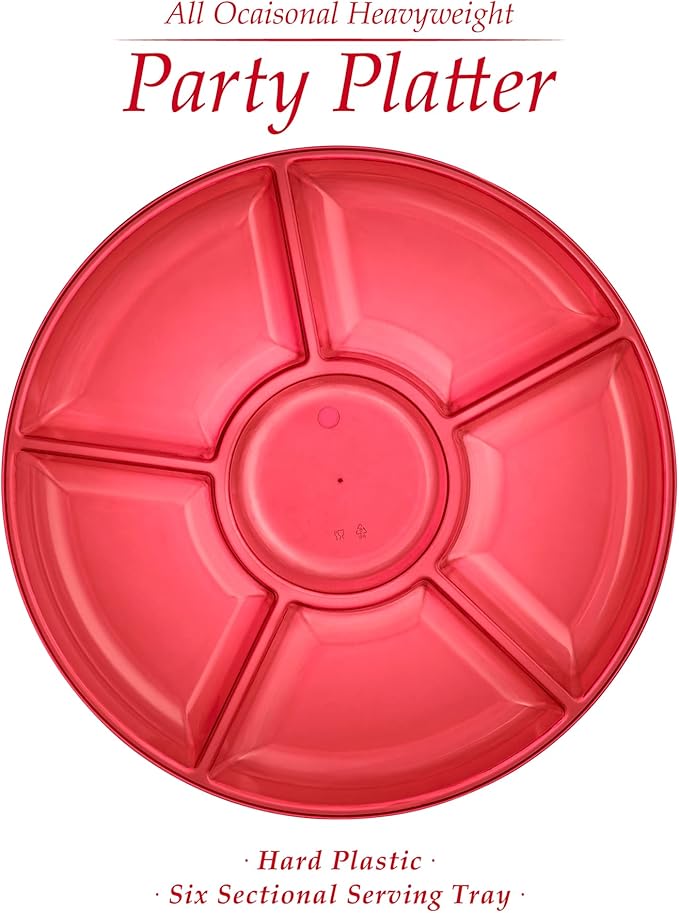 Plasticpro 6 Sectional Round Plastic Serving Tray/Platter (4, Red)