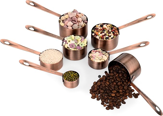 Copper Plated Measuring Cups and Spoons Set, Stainless Steel Measuring Cups and Spoons Set, 7 Kitchen Measure Cup, 9 Spice Measure Spoons, US&Metric Measuring Tools for Baking