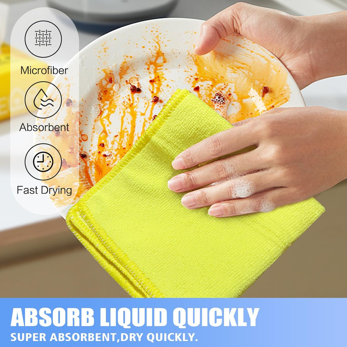 KinHwa Kitchen Washcloths for Dishes Absorbent Microfiber Dish Cloths Quick Dry Dish Rags with Poly Scour Scrub Side Ideal for Kitchen Cleaning (Mixing Colors #1, 12inchx12inch 9 Pack)