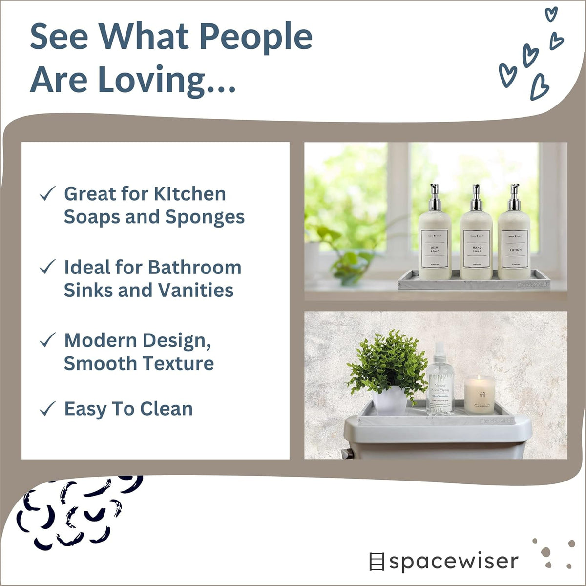 Countertop and Vanity Tray - 2 PC Large 11.7" Silicone Bathroom Trays, Counter Organizer, Dish Soap Sponge Holder Kitchen Sink Tray Organizer, Sink Caddy Toothbrush Key Kitchen Soap Trays