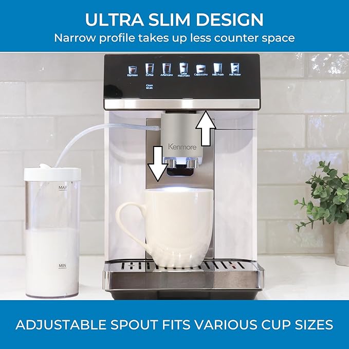 Kenmore Fully Automatic Coffee Maker - with Grinder, Milk Frother & Steamer, Auto Tamper, Descaler Expresso Machine, cafeteras electricas modernas machines For Home/Office White