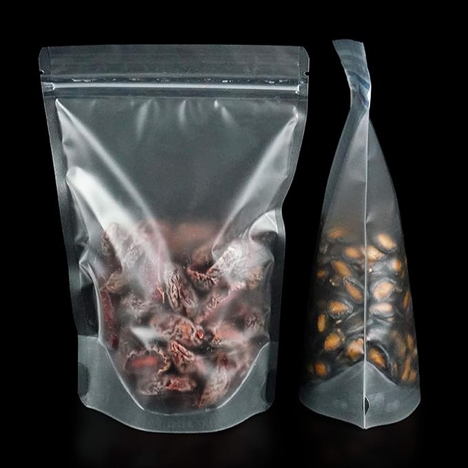 PABCK 100 Pcs 4.7x7.9 inch Resealable Stand Up Bags Matte Clear Zipper Lock Heat Seal Pouches with Tear Notch for Zip Food Storage Lock Packing