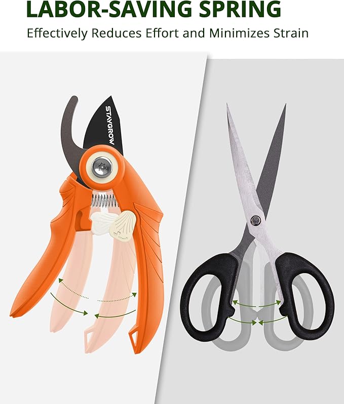 Pruning Shears, Garden Shears - 6.9" Garden Clippers, Gardening Scissors with Rust Resistant SK5 Stainless Steel Blade, Cuts 3X Easier, Weak Hand Arthritis Pruners for Gardening - Orange