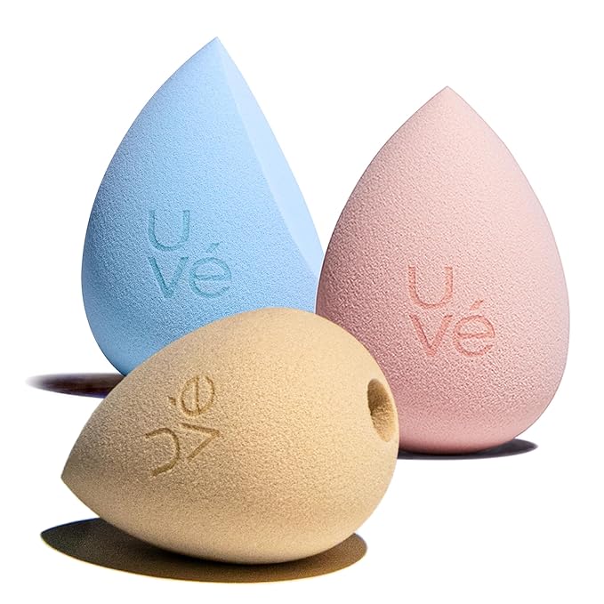 PURE Makeup Blender Sponge Set, Streak Free Application of Liquid, Powder & Cream Foundation, Professional Complexion Blending Tool, Cruelty Free, Vegan, Latex Free, Pack of 3 Shapes