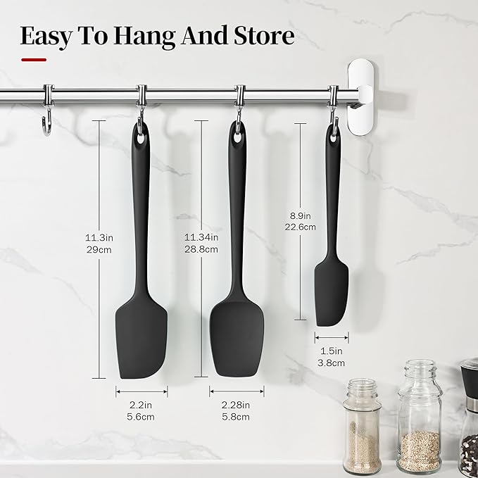 600ºF Heat Resistant Spatulas, High Heat Food Safe Semless Kitchen Silicone Scraper Set for Cooking Baking Mixing Scraping Stirring Nonstick Cookware Pan Bowl (3Pcs,Black)