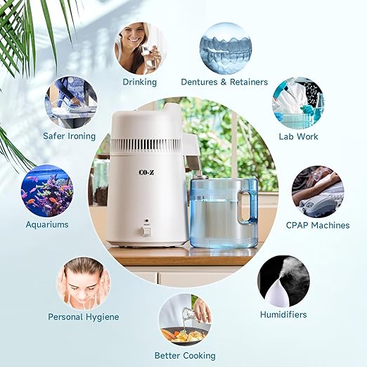 CO-Z 6L Water Distiller, Larger 1.6 Gal Countertop Home Distillers, Distilling Pure Water Machine for Home Table Desktop, Distilled Water Making Machine, Water Purifier to Make Clean Water for Home