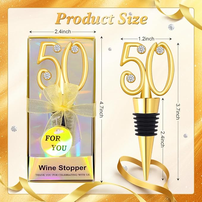 30Pcs 50th Birthday Wine Stopper Party Favors 50th Gold Wedding Favor Wine Bottle Stoppers 50 Birthday Party Souvenirs for Guests Wine Stoppers Gift Box for Wedding Anniversary Decorations (50th)