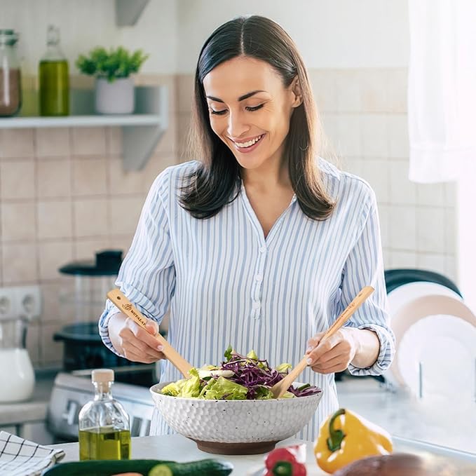 Wotalation Handmade Ceramic Large Serving Bowls, Salad Bowl set. Modern Kitchen Dishes for Dinner, Fruit, Salad. Oven, Dishwasher Safe, Vanilla White, 58 oz, 9.5" (1, 9.5“)