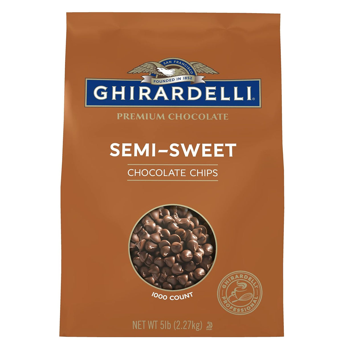 Ghirardelli Chocolate Company Semi-Sweet Chips 1000 per lb., 5lb (Pack of 2)