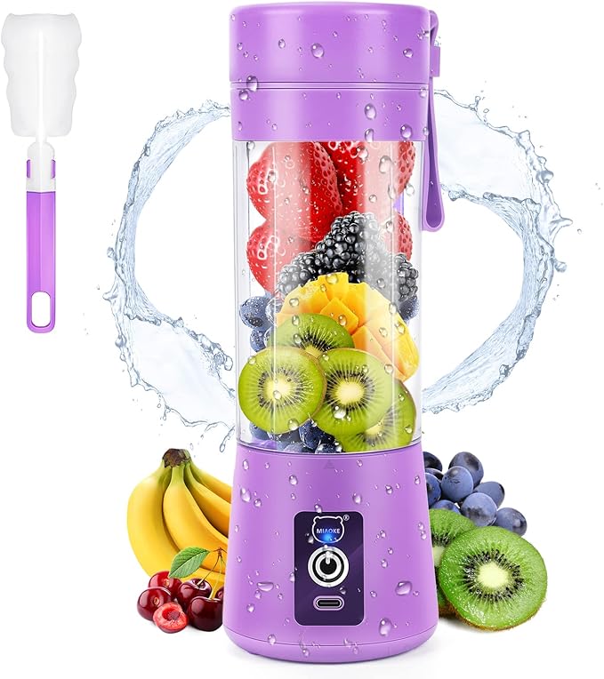 MIAOKE Portable Blender, Personal Mini Juice, USB Rchargeable Juicer Cup with Six Blades in 3D, Smoothie Blender Home/Office/Outdoors