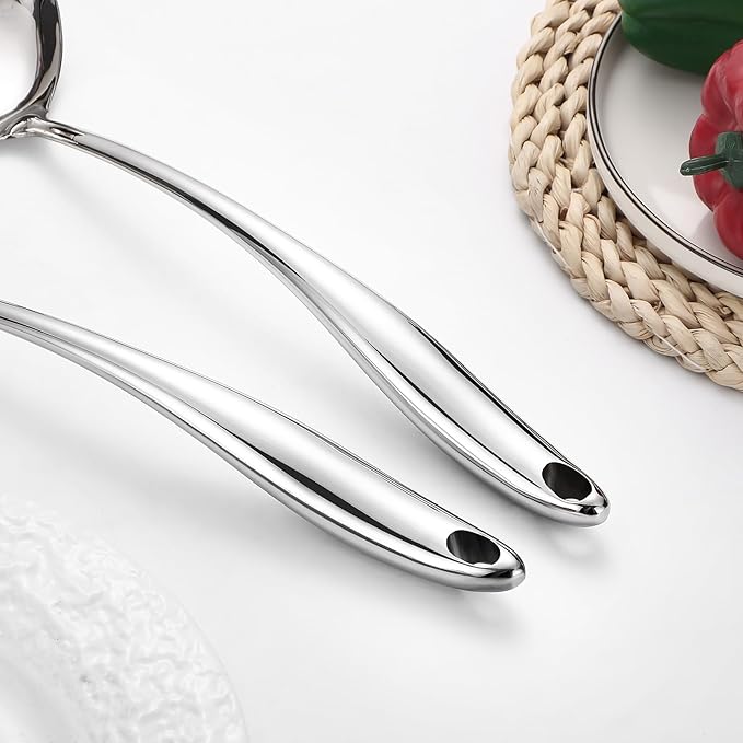 304 Stainless Steel Cooking Utensils Set,6 Pcs Long Metal Kitchen Utensils Set with Spatula, Solid Spoon, Ladle, Skimmer, Spaghetti Spoon,Dishwasher Safe