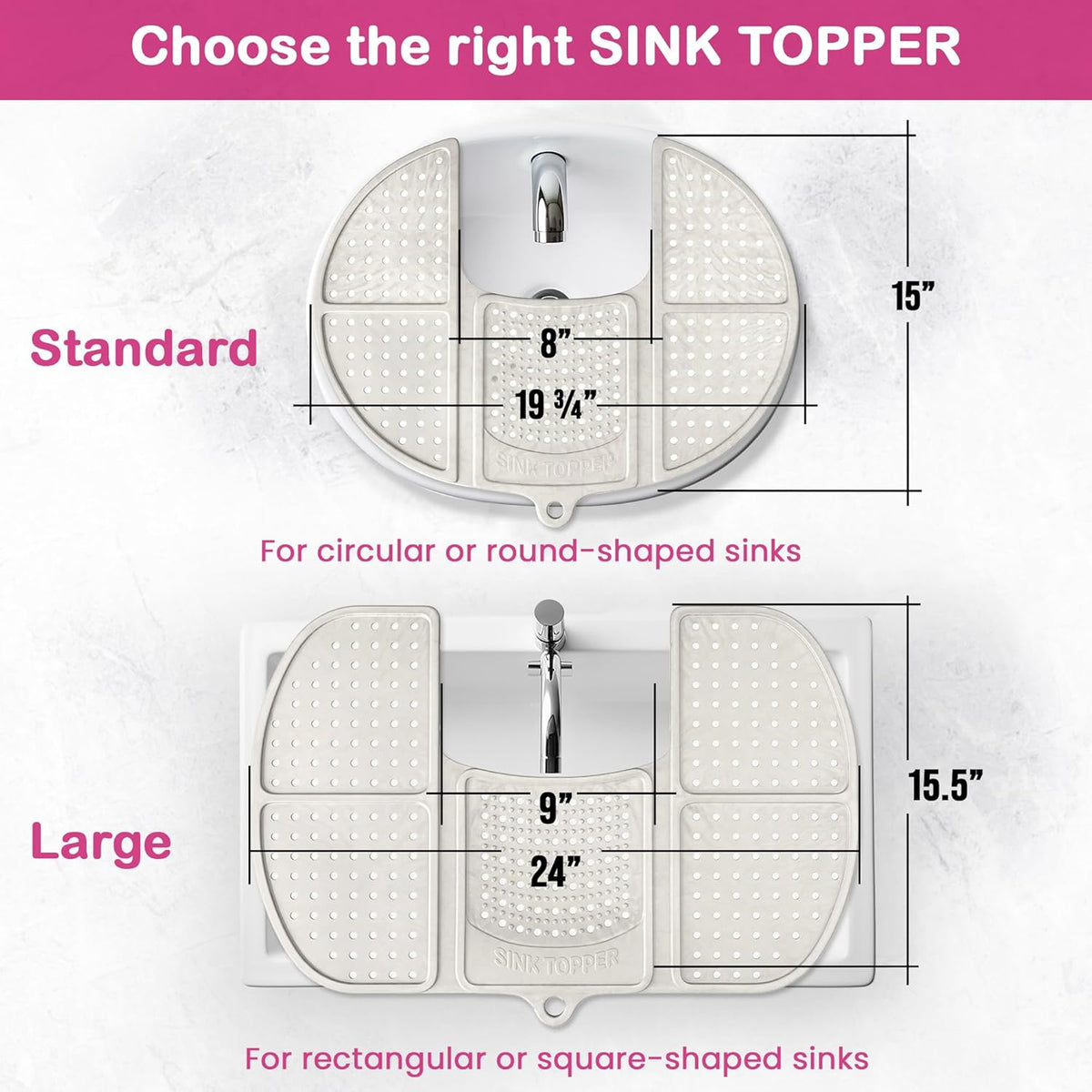 Sink Topper Bathroom Counter Cover & Storage Saver, Foldable Silicone Mat for Hot Tools, Hair Styling & Makeup, Beauty Brush Cleaning Mat, RV Camper Sink Cover & for Small Spaces (Standard Pearl)