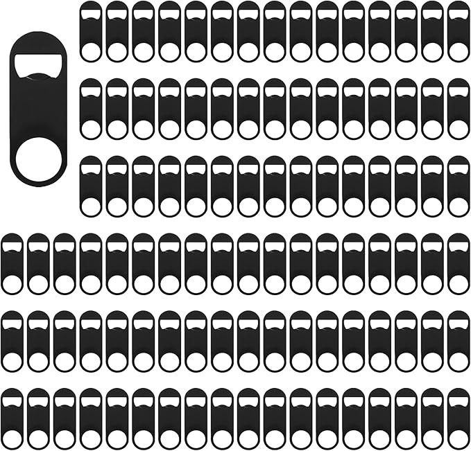100 Pack Flat Beer Bottle Opener 3.5 inch Stainless Steel Flat Bottle Opener Black Beer Bottle Openers for Bartender Kitchen Bar Restaurant (3.5 Inch)