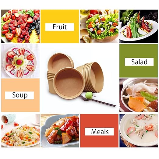 50 Pcs 32 Oz Large Paper Bowls with Lids, Disposable Soup Serving Bowls Bulk Party Supplies for Hot/Cold Food, Soup (32 OZ)