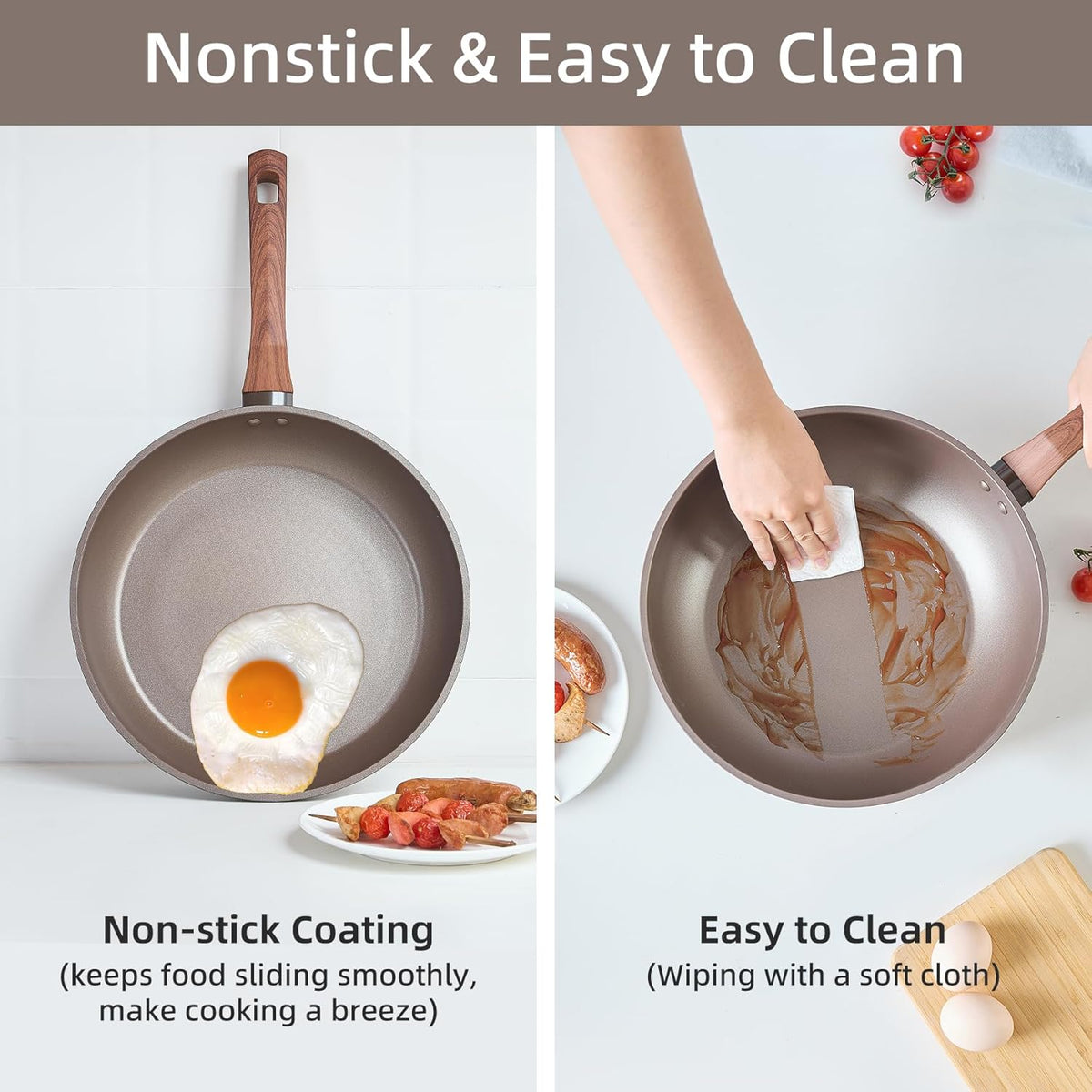 10 Pcs Pots and Pans Set Non Stick, Kitchen Cookware Sets with Frying Pans, Saucepans, Steamer Compatible with All Stoves Restaurant,Black