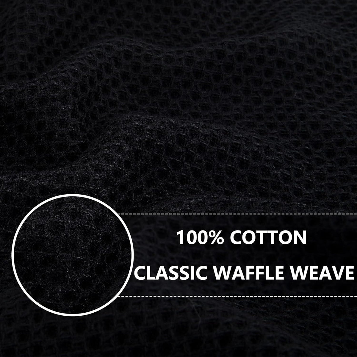 Homaxy 100% Cotton Waffle Weave Kitchen Dish Towels, Ultra Soft Absorbent Quick Drying Cleaning Towel, 13 x 28 Inches, 8-Pack, Black