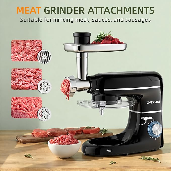 CHeflee Multifunctional Stand Mixer,660W, 6.5QT With Meat Grinder, Vegetable Slicer &1.5L Juice Blender,for Most Home Cooks,Black