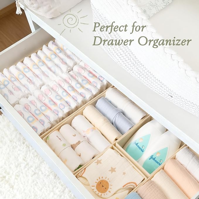 Criusia Drawer Organizer 18-Piece Set, Dresser Organizer for Baby Clothes, Foldable Closet Storage & Drawer Dividers for Underwear, Socks, Nursery (Beige)