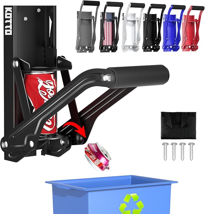 Kotto Can Crusher - Wall Mounted Can Crushers for Recycling - with Auto-Drop System -Built-in Bottle Opener-Crushes 8-16oz Cans-Includes Kitchen Storage Bag-Heavy Duty Can Crusher for Home Use-Black