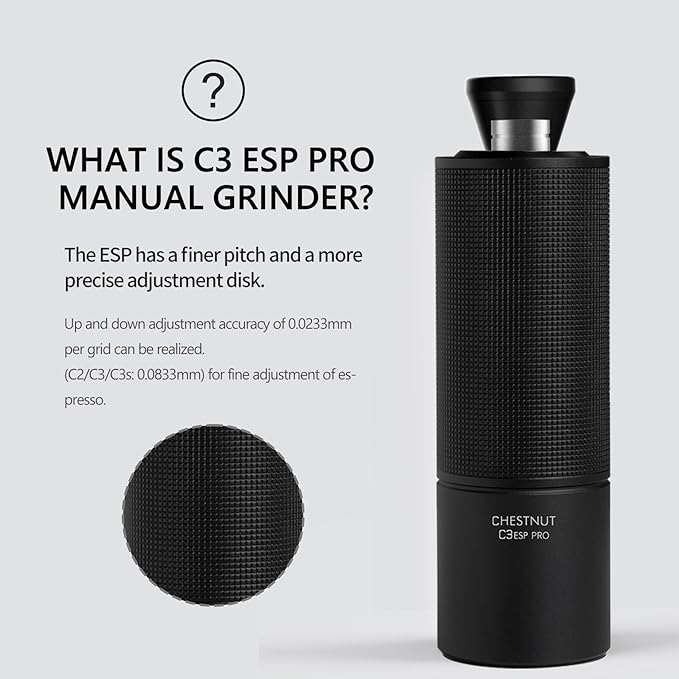 TIMEMORE Chestnut C3 ESP Pro Manual Coffee Grinder, Stainless Steel S2C Conical Burr Hand Coffee Grinder with Foldable Handle, Adjustable Grind Setting for Espresso and Pour Over - Black