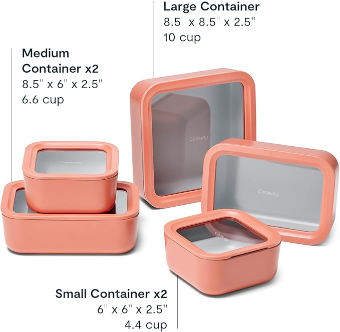 Caraway 13pc Glass Food Storage Container Set - Easy to Store, Non Toxic Lunch Box - with Glass Lids - Includes Storage Organizer - Perracotta